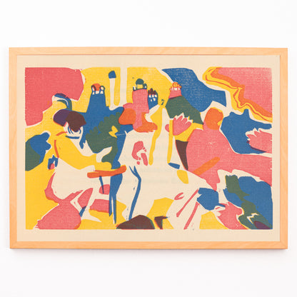 Closeup detail of Colorful abstract composition with dynamic shapes and figures Klänge Pl 19 by Wassily Kandinsky modern art poster for home decor