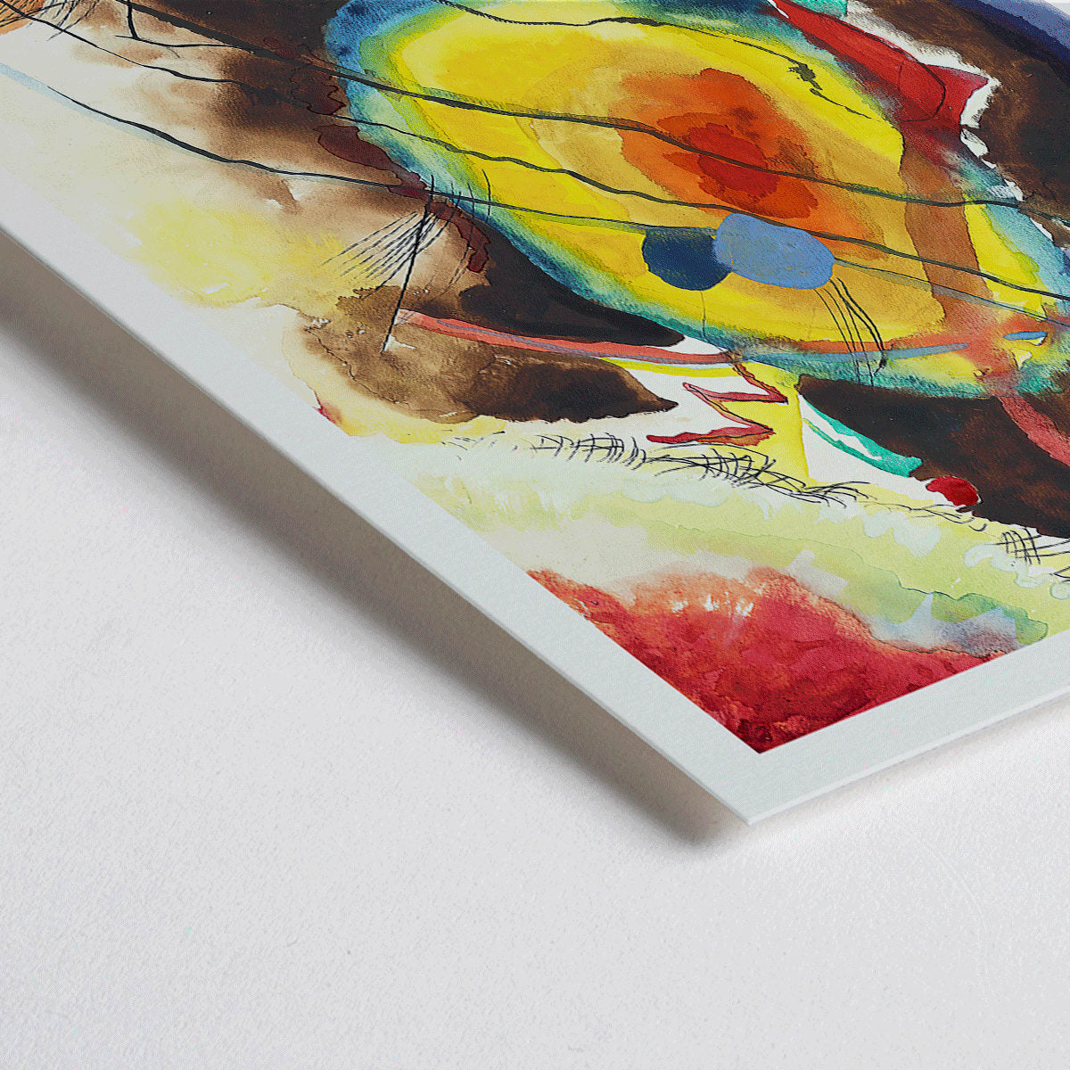 Closeup detail of Abstract mural design by Wassily Kandinsky for Edwin R Campbell featuring vibrant colors and dynamic shapes