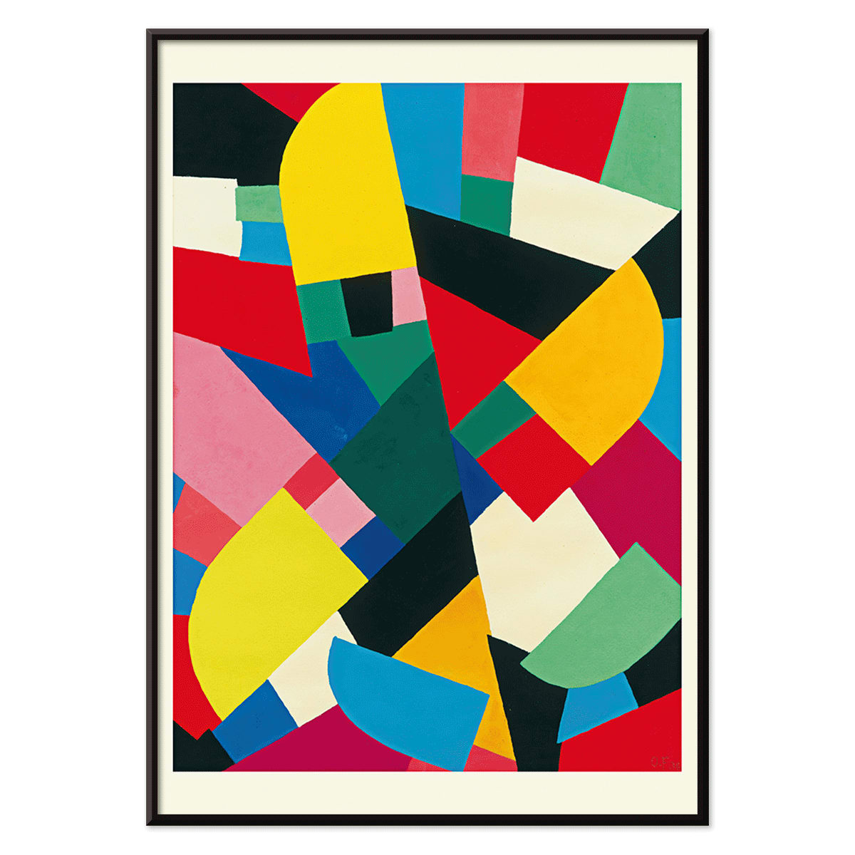 Abstract colorful geometric shapes painting and poster Color Patchwork Sans Titre by Otto Freundlich for modern decor, with black aluminium frame on white background