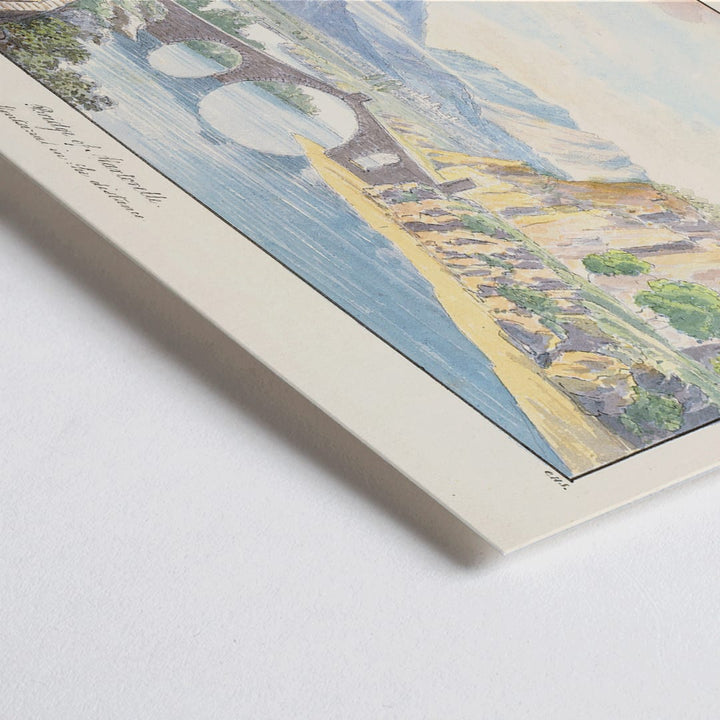 Closeup detail of Bridge of Martorelle by Charles Hamilton Smith stone bridge over river with mountains scenic landscape poster
