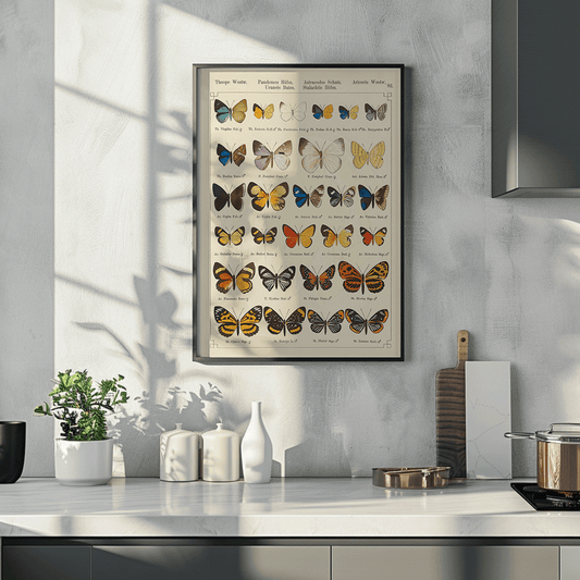 Colorful exotic butterflies and various butterfly species illustrated in intricate detail by Otto Staudinger Exotic butterflies Pl093, framed and displayed in home decor