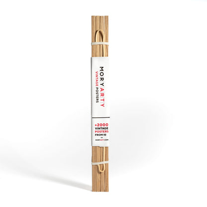 Light oak magnetic wood frame holding a poster, with natural wood bars and a hanging rope, displayed on a wall for a modern, elegant look, full back picture