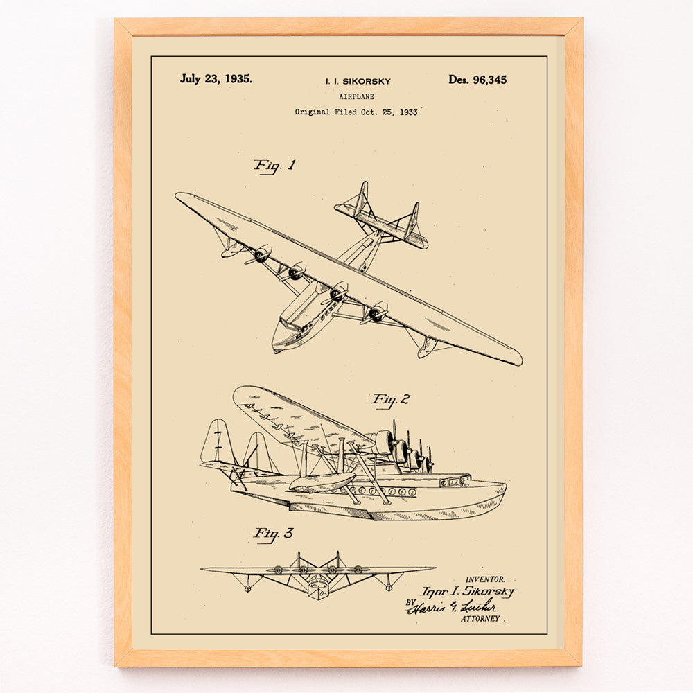 Igor Inventions Poster | Airplane patent by I. I. Sikorsky 1935 | MORYARTY