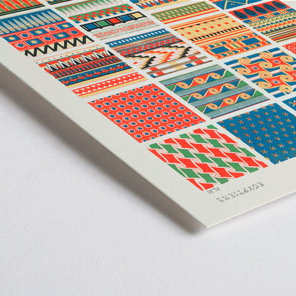 Closeup detail of Vibrant Egyptian patterns by Owen Jones from Century Grammar of Ornament featuring artwork Egyptian 8 decorative poster