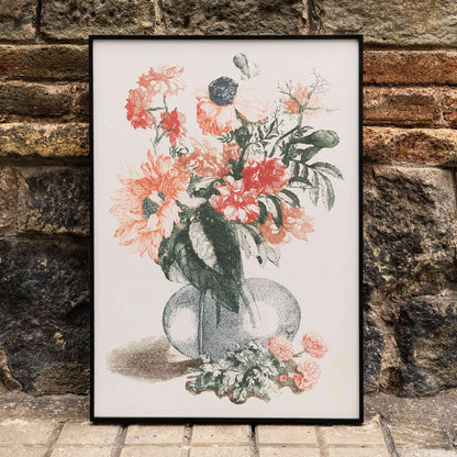 Glass vase with colorful flowers and sunflower still life by Jean Baptiste Monnoyer poster for home wall decor, framed and displayed in home decor