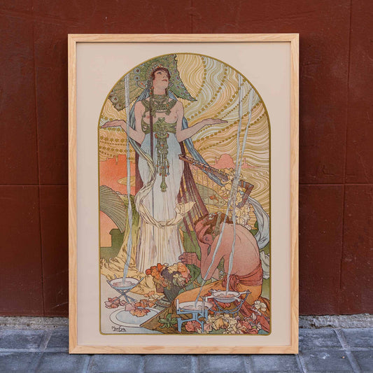 Alphonse Mucha Salammbô The Incantation Art Nouveau poster with ornate figure and flowing lines, framed and displayed in home decor