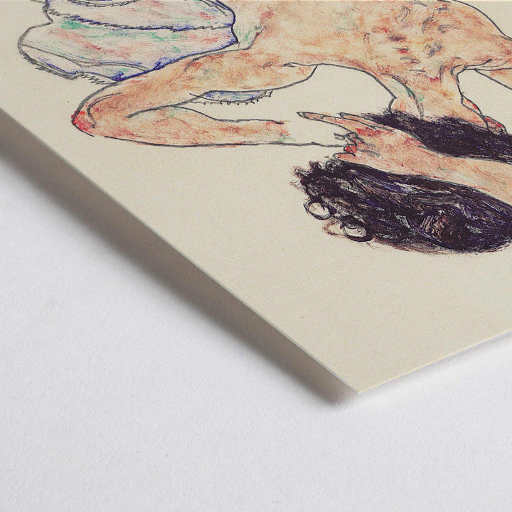 Closeup detail of Egon Schiele Seated Nude Back View poster with seated nude from behind in loose linework and muted tones