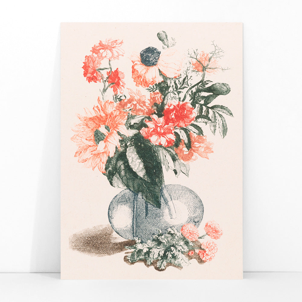 Glass vase with colorful flowers and sunflower still life by Jean Baptiste Monnoyer poster for home wall decor, framed and displayed in modern living room decor